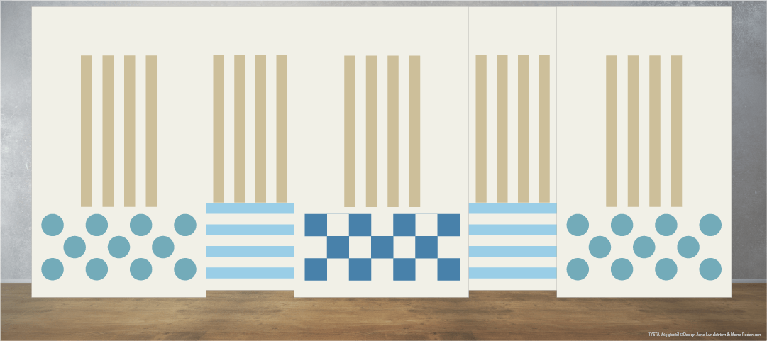 Textil design i ull för akustik och identitet med geometriska former och fokus på färg. 